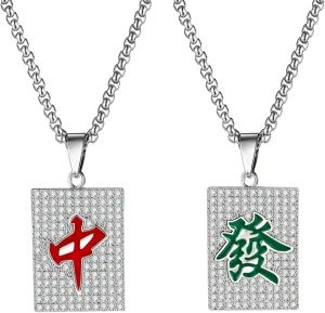 Dreuyet Playing Card Poker Tag Pendant Necklace for Women Men Punk Stainless Steel Good Luck Rock Ace of Spade Heart Royal Flush Games CZ Pendant Chain Necklace Hip Hop Unisex Jewelry Gift