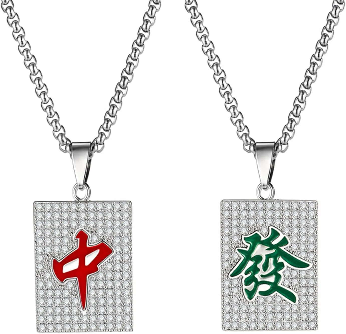 Dreuyet Playing Card Poker Tag Pendant Necklace for Women Men Punk Stainless Steel Good Luck Rock Ace of Spade Heart Royal Flush Games CZ Pendant Chain Necklace Hip Hop Unisex Jewelry Gift