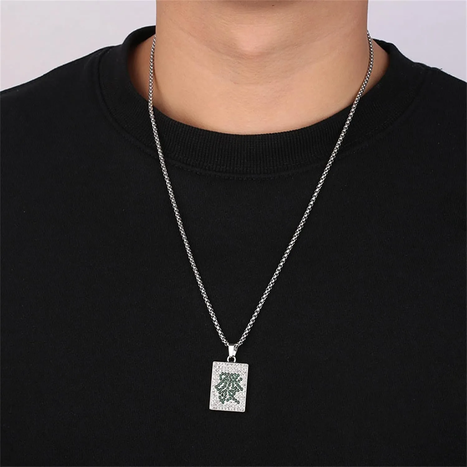 Dreuyet Playing Card Poker Tag Pendant Necklace for Women Men Punk Stainless Steel Good Luck Rock Ace of Spade Heart Royal Flush Games CZ Pendant Chain Necklace Hip Hop Unisex Jewelry Gift