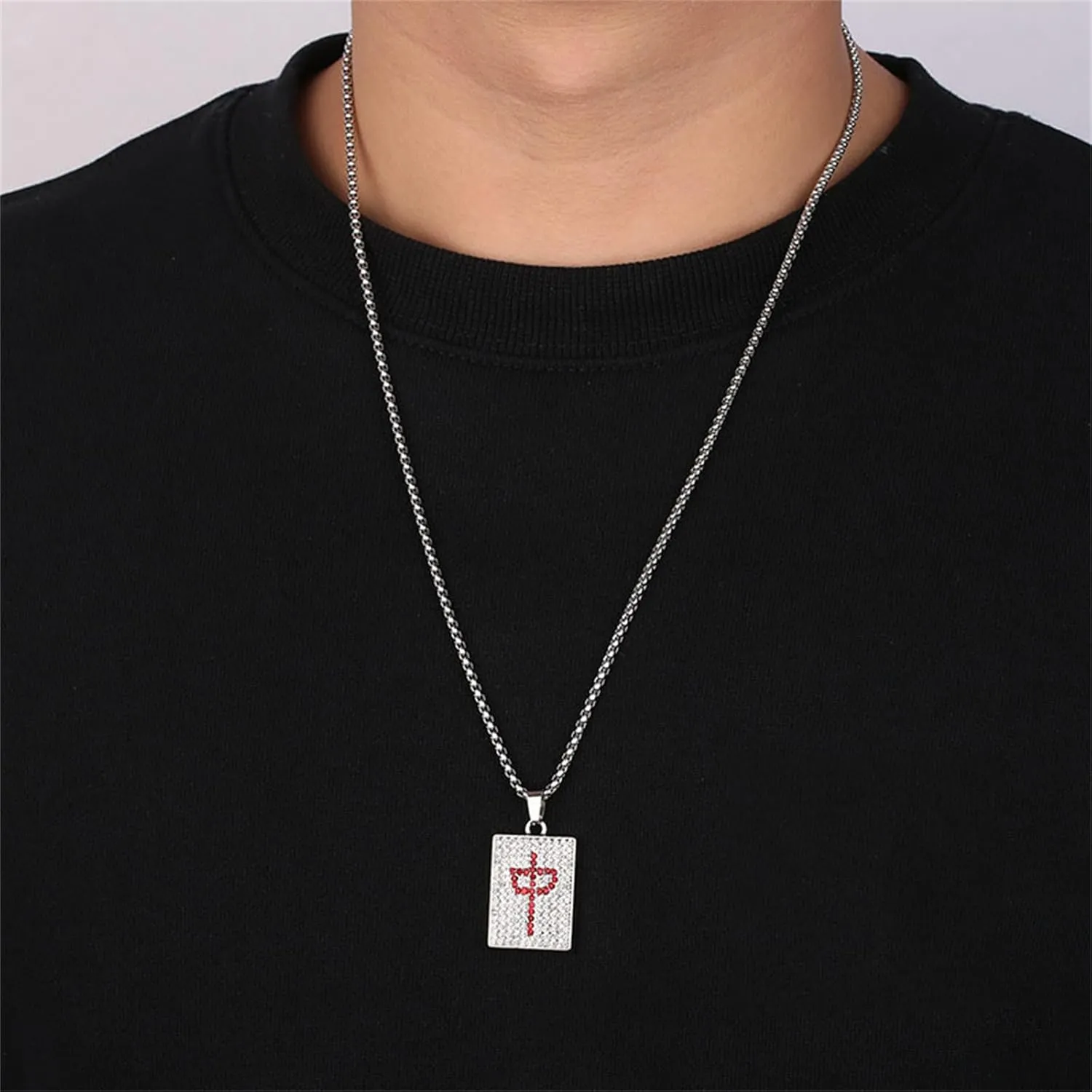 Dreuyet Playing Card Poker Tag Pendant Necklace for Women Men Punk Stainless Steel Good Luck Rock Ace of Spade Heart Royal Flush Games CZ Pendant Chain Necklace Hip Hop Unisex Jewelry Gift