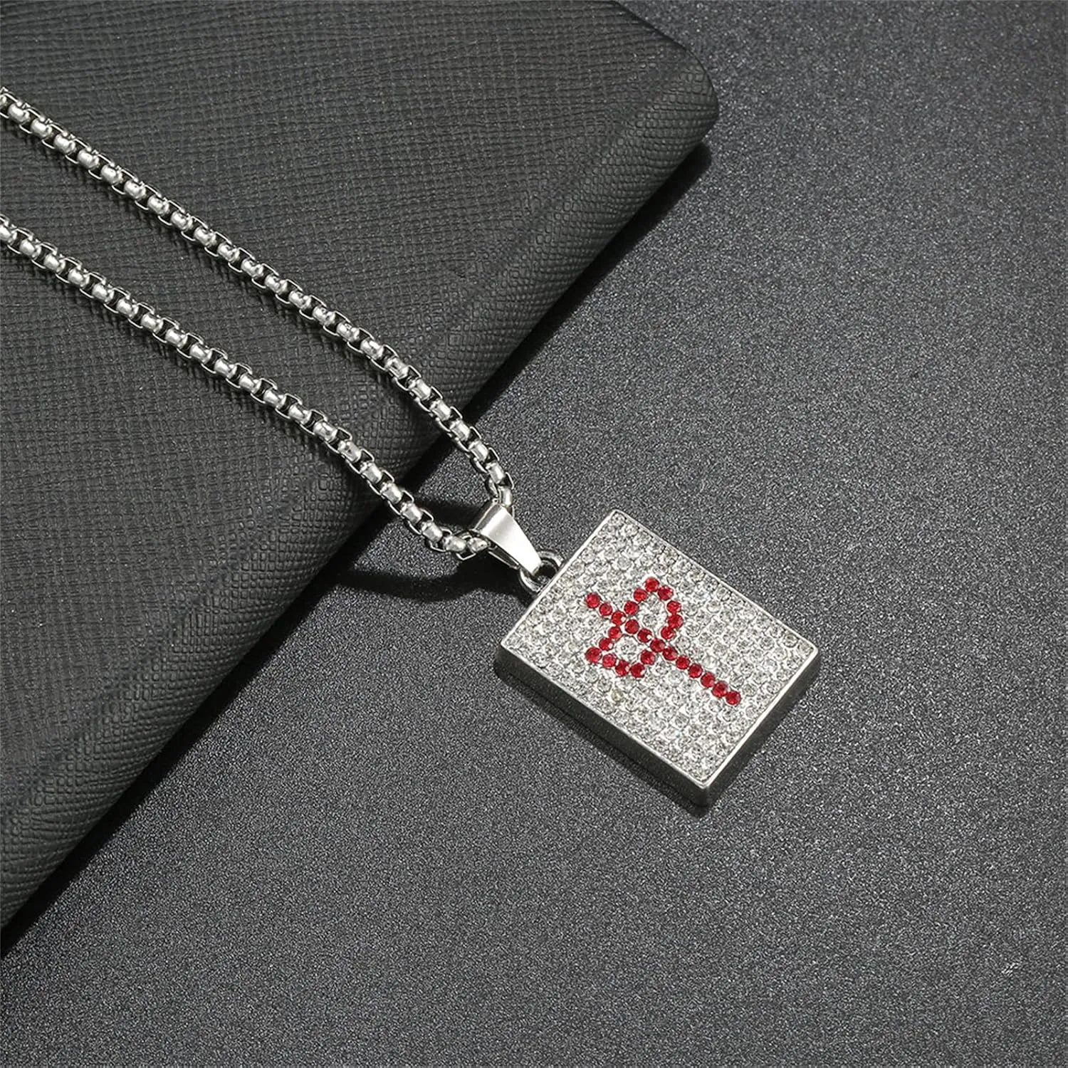 Dreuyet Playing Card Poker Tag Pendant Necklace for Women Men Punk Stainless Steel Good Luck Rock Ace of Spade Heart Royal Flush Games CZ Pendant Chain Necklace Hip Hop Unisex Jewelry Gift