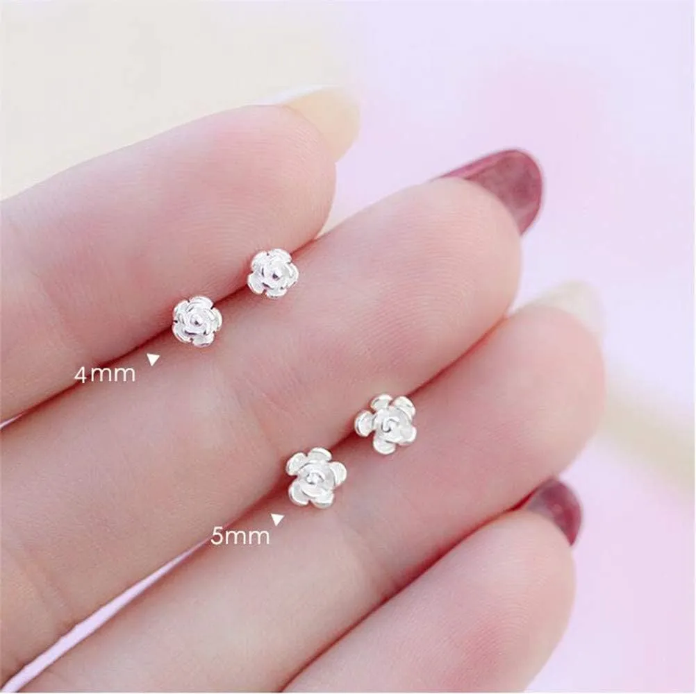 Dtja Unique Nose Rings Studs 22g Body Piercing Jewelry for Women Girls S925 Sterling Silver Tiny Rose Flower Ball Bead Labret Screw Micro Nose Stud Post Pin Hypoallgenic Personalized Jewelry