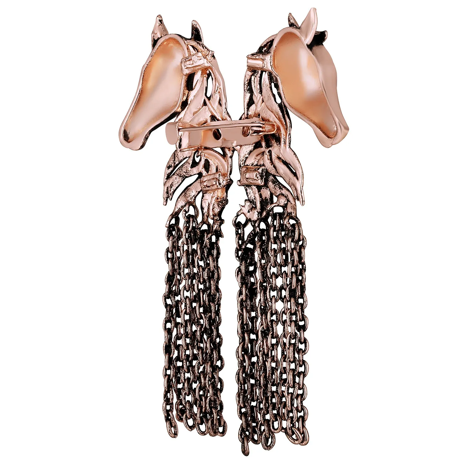 Dual Horse Shaped Tassel Chain Sherwani Brooch