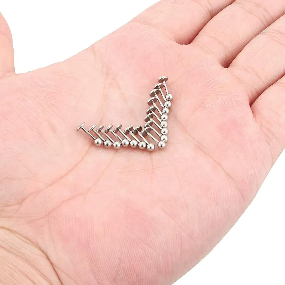 Dyknasz 15PCS 20G Stainless Steel Lip Rings Labret Studs Piercing Monroe Studs Ear Tragus Helix Cartilage Earring Jewelry 6-10mm Bar Length 5 Colors for Women Men