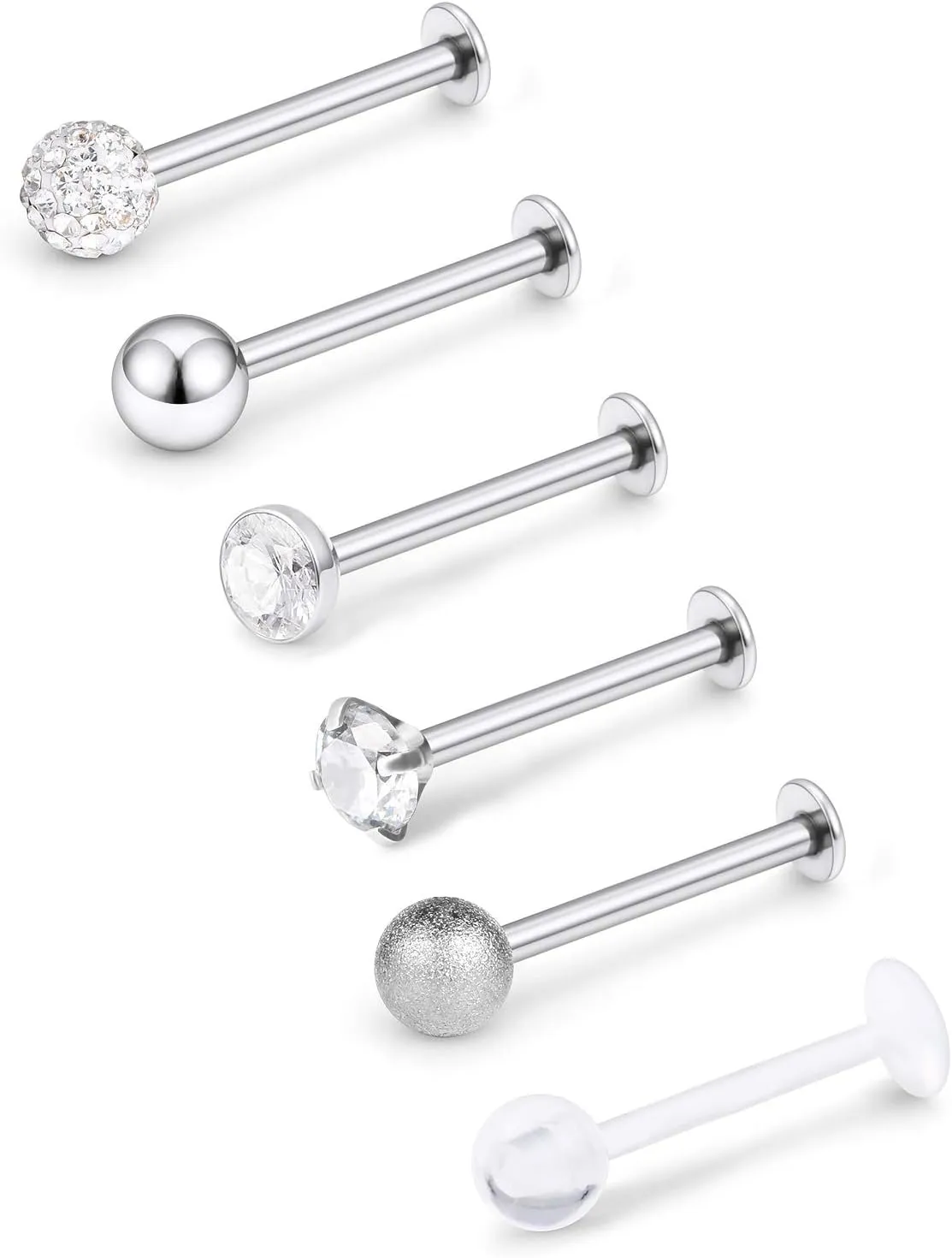 Dyknasz 16G Stainless Steel Labret Studs Monroe Lip Rings Retainer Cartilage Tragus Nail Conch Helix Earring Barbell Piercing Jewelry with Clear Diamond CZ for Women Men