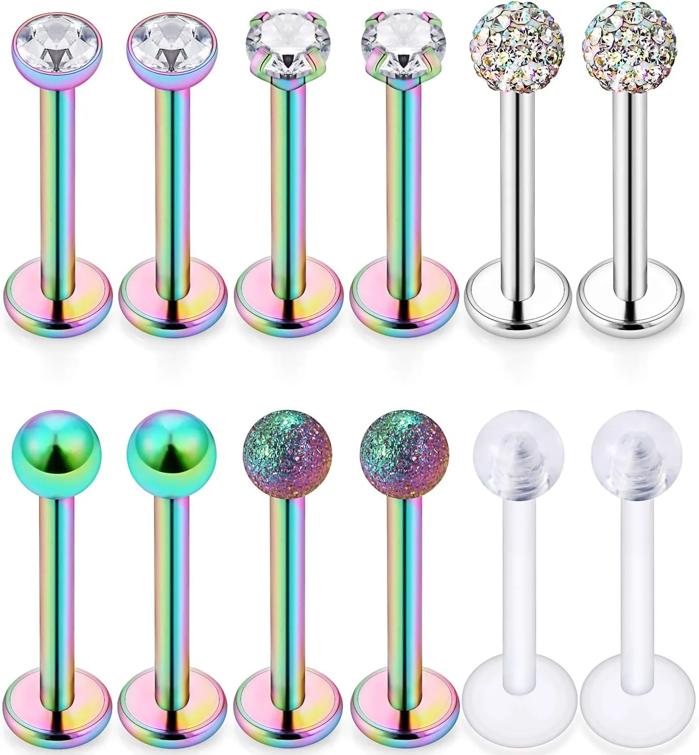 Dyknasz 16G Stainless Steel Labret Studs Monroe Lip Rings Retainer Cartilage Tragus Nail Conch Helix Earring Barbell Piercing Jewelry with Clear Diamond CZ for Women Men