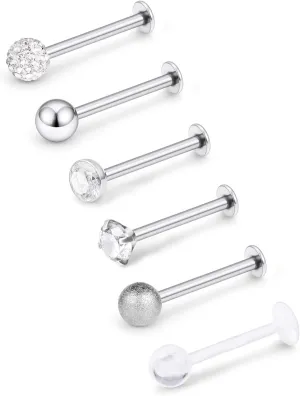 Dyknasz 16G Stainless Steel Labret Studs Monroe Lip Rings Retainer Cartilage Tragus Nail Conch Helix Earring Barbell Piercing Jewelry with Clear Diamond CZ for Women Men