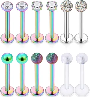 Dyknasz 16G Stainless Steel Labret Studs Monroe Lip Rings Retainer Cartilage Tragus Nail Conch Helix Earring Barbell Piercing Jewelry with Clear Diamond CZ for Women Men