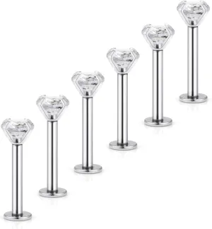 Dyknasz 316L Stainless Steel 16G 2-4mm Clear CZ Gem Nose Piercing Labret Monroe Lip Monroe Helix Rings Cartilage Ear Ring Studs Piercings 6mm Bar Length for Women Men