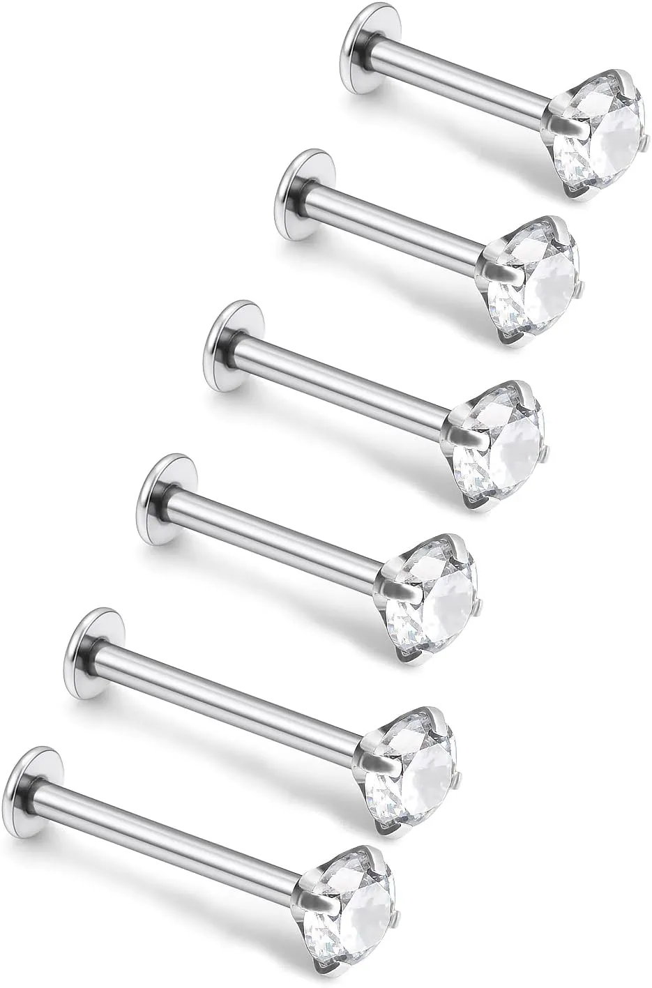 Dyknasz Labret Studs 16G Surgical Steel Monroe Barbell Lip Ring Piercing Jewelry Clear Diamond CZ with Flat Back for Women Men