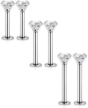 Dyknasz Labret Studs 16G Surgical Steel Monroe Barbell Lip Ring Piercing Jewelry Clear Diamond CZ with Flat Back for Women Men