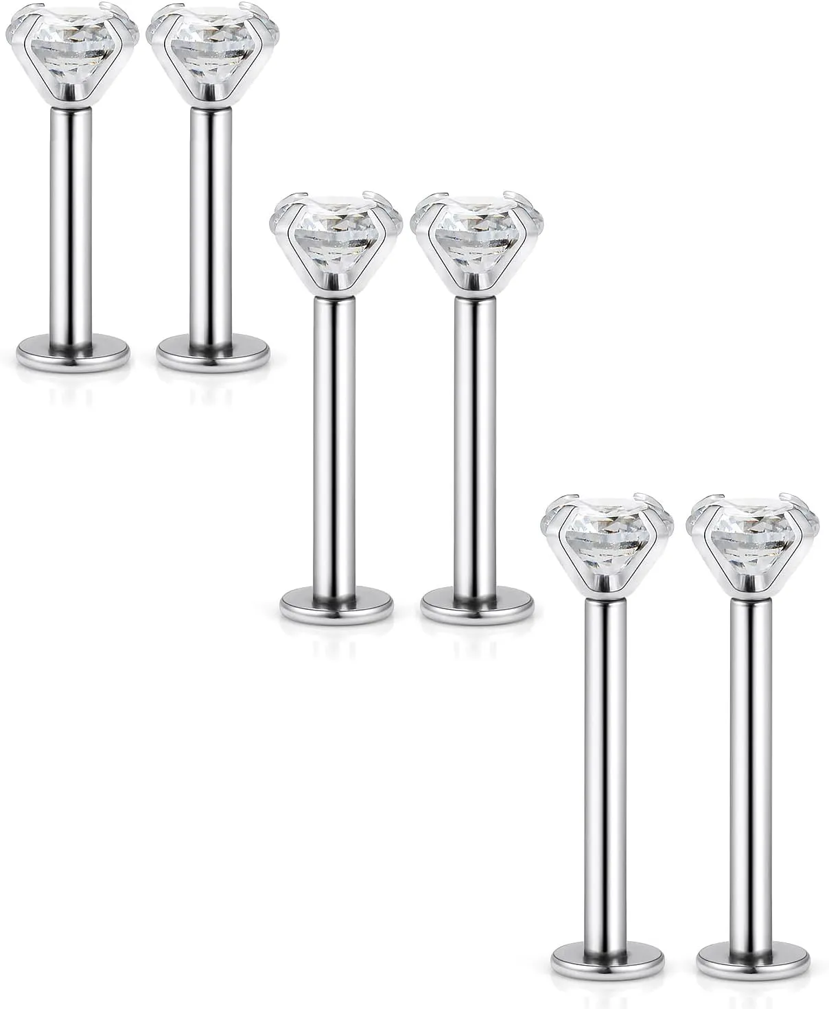 Dyknasz Labret Studs 16G Surgical Steel Monroe Barbell Lip Ring Piercing Jewelry Clear Diamond CZ with Flat Back for Women Men