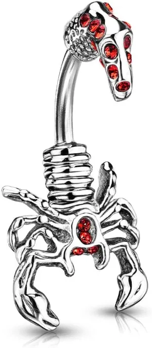 Dynamique Scorpion with Multi Gemmed Head And Tail 316L Stainless Steel Belly Button Ring (per Piece)