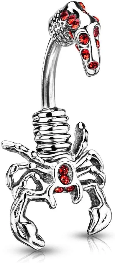 Dynamique Scorpion with Multi Gemmed Head And Tail 316L Stainless Steel Belly Button Ring (per Piece)
