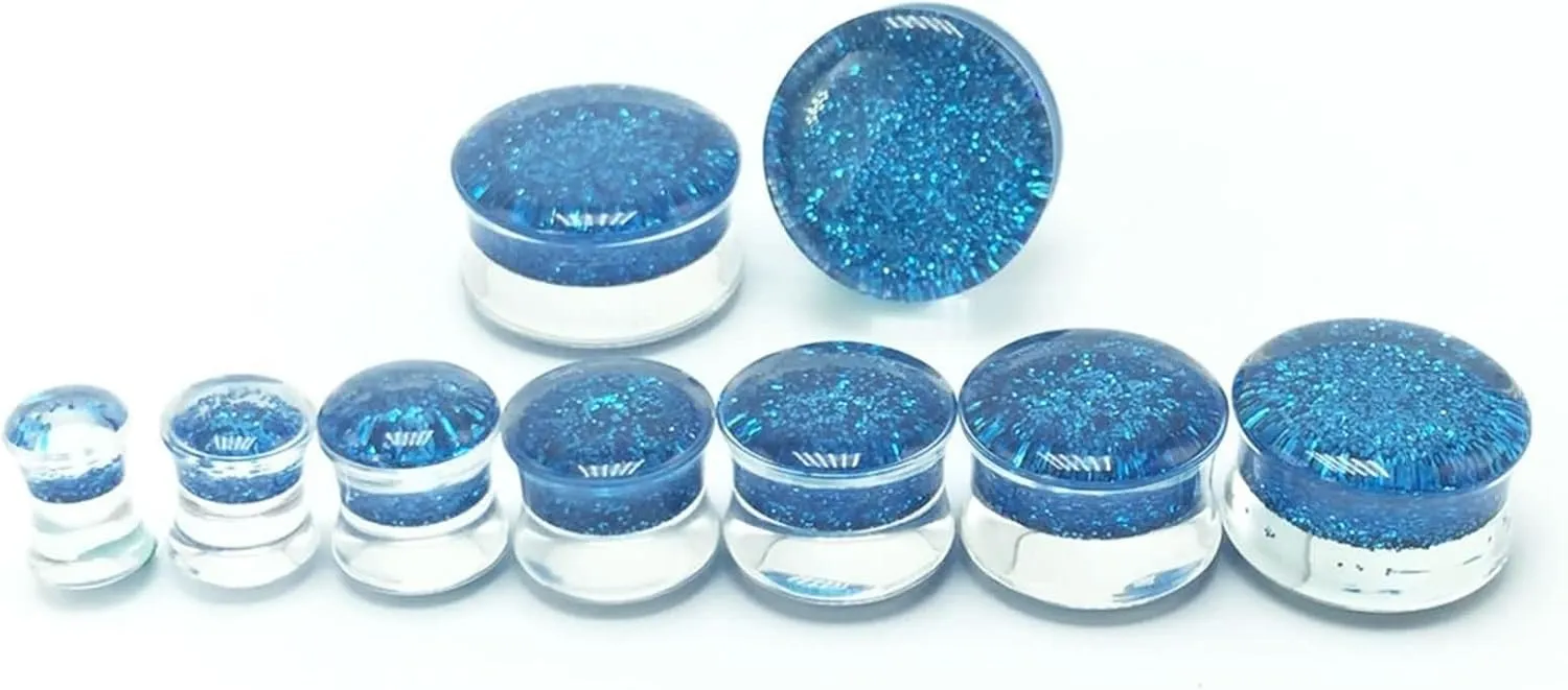Ear Plugs Jewelry for Men, Acrylic Ear Tunnels for Men Blue Glitter Pierced Earrings for Women 2pcs