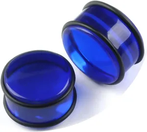 Ear Plugs Jewelry for Women, Acrylic Ear Tunnels for Men Blue Plug with Silicone Rings Unisex Piercing Gauge Earrings 2pcs