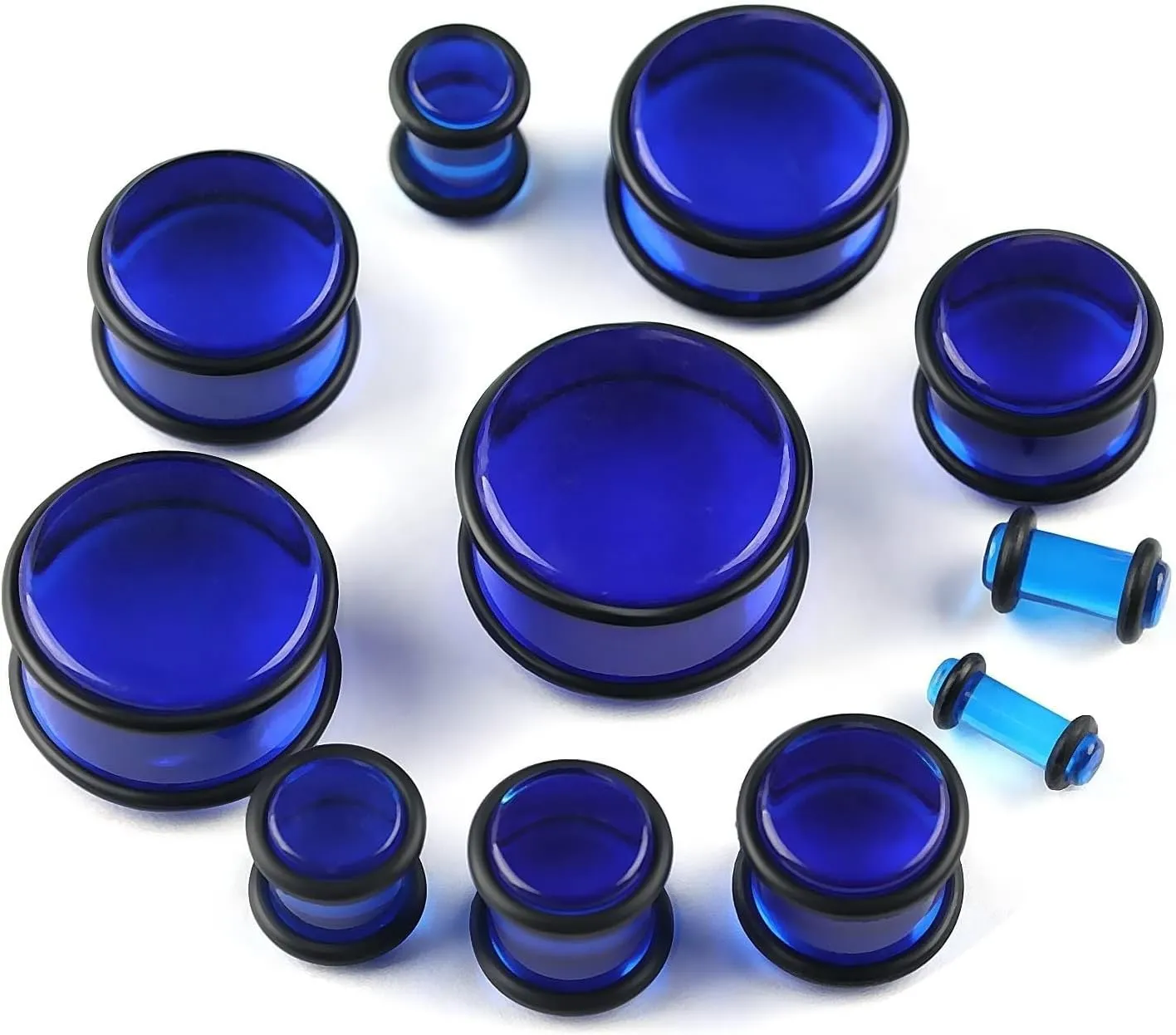 Ear Plugs Jewelry for Women, Acrylic Ear Tunnels for Men Blue Plug with Silicone Rings Unisex Piercing Gauge Earrings 2pcs