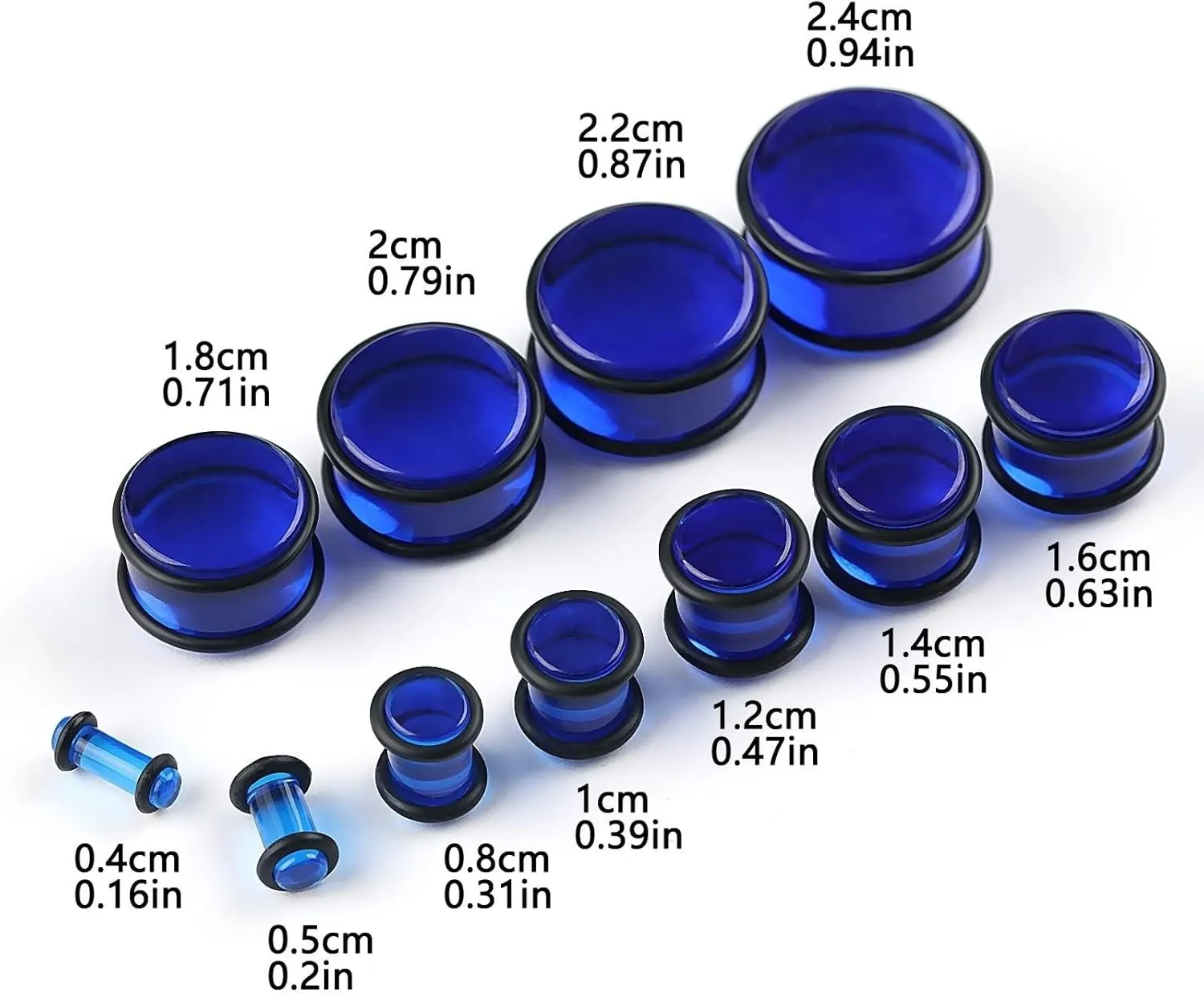Ear Plugs Jewelry for Women, Acrylic Ear Tunnels for Men Blue Plug with Silicone Rings Unisex Piercing Gauge Earrings 2pcs