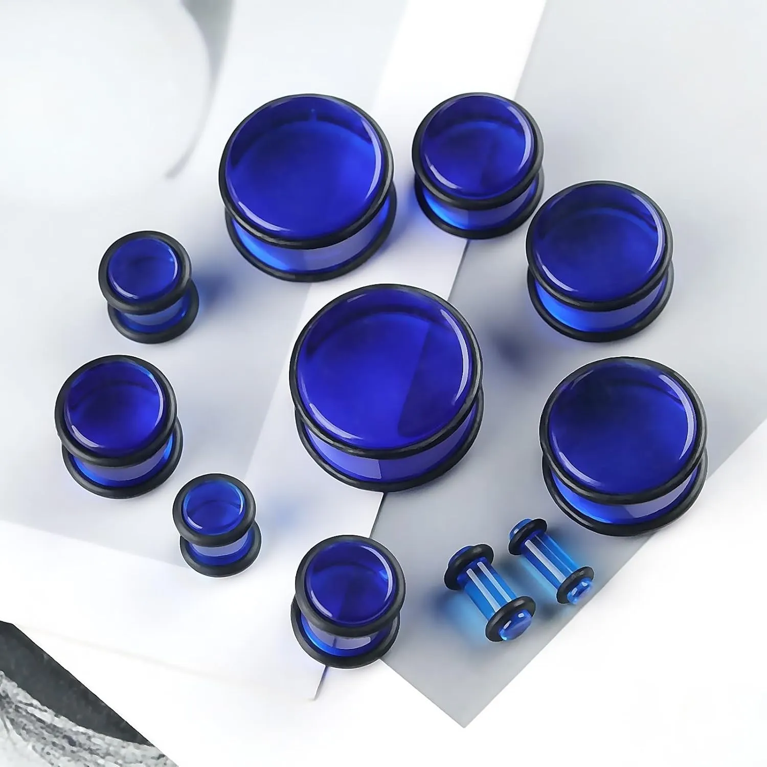 Ear Plugs Jewelry for Women, Acrylic Ear Tunnels for Men Blue Plug with Silicone Rings Unisex Piercing Gauge Earrings 2pcs