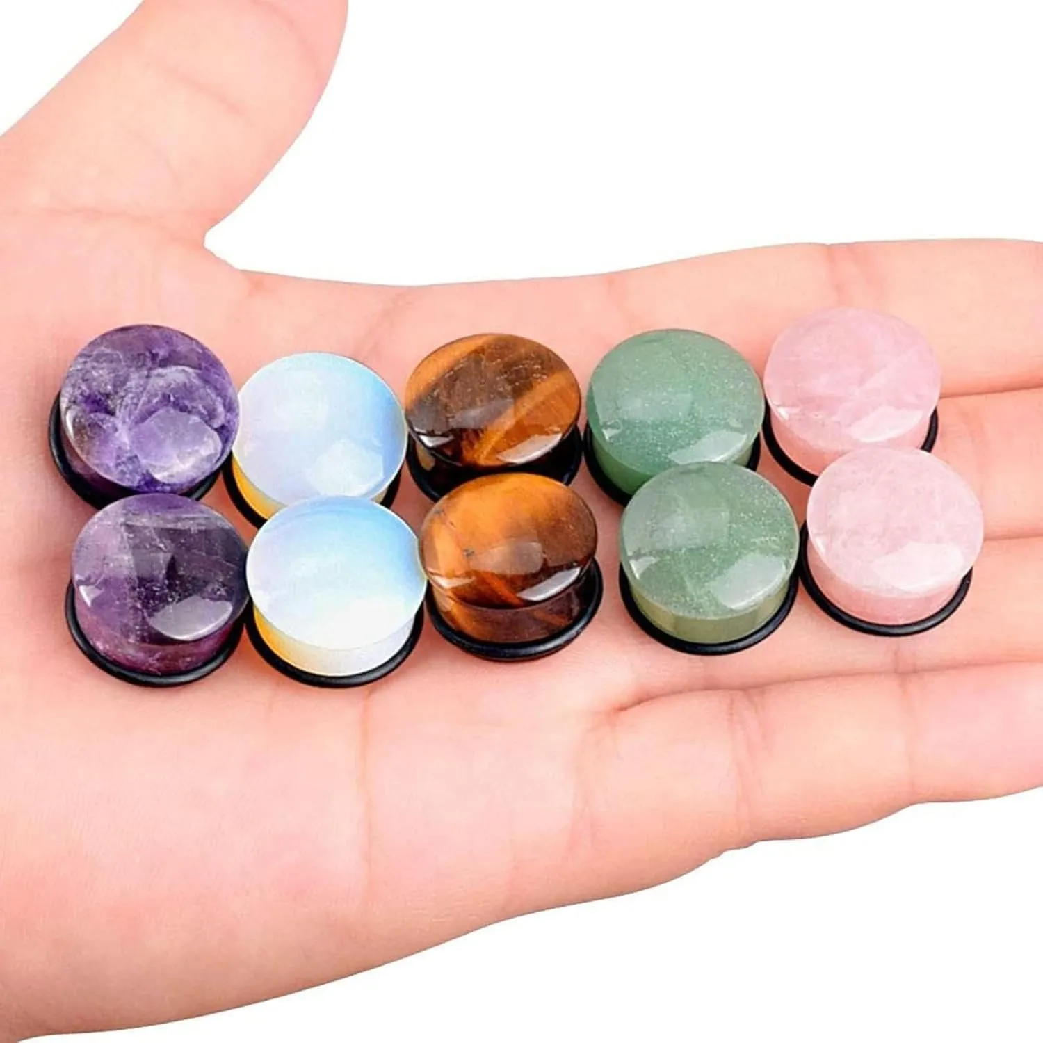 Ear Plugs Jewelry for Women, Stone Tunnels for Ears Women Amethyst Stone Pierced Earrings for Women 2pcs