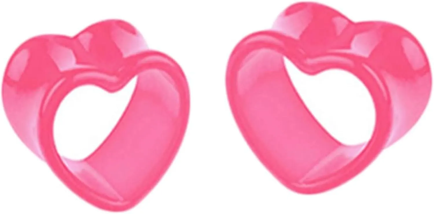 Ear Tunnels for Men, Acrylic Ear Plugs Jewelry for Men Heart Shape Unisex Piercing Gauge Earrings 2pcs