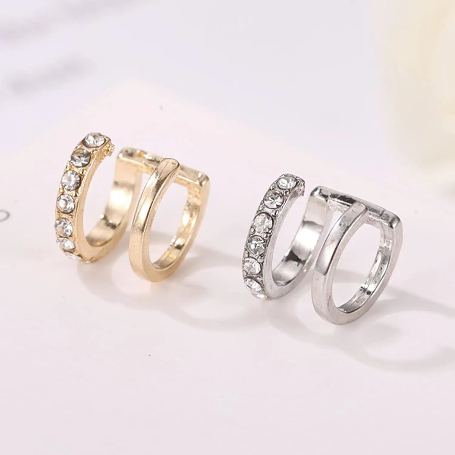 Earring Hoop Stud Drop & Dangle, 1Pc Exquisite Double U-shaped No Piercing Rhinestone Ear Cuff Ear Clip Jewelry Accessory for Women Teen Girls Birthday Christmas Friends Gift