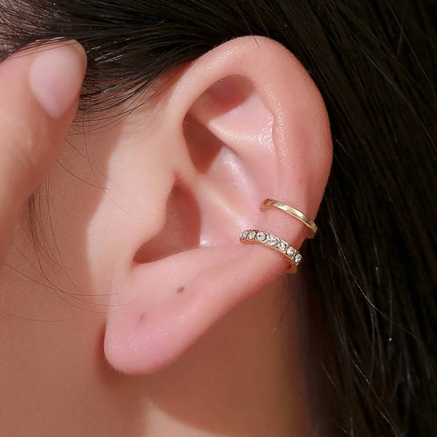 Earring Hoop Stud Drop & Dangle, 1Pc Exquisite Double U-shaped No Piercing Rhinestone Ear Cuff Ear Clip Jewelry Accessory for Women Teen Girls Birthday Christmas Friends Gift