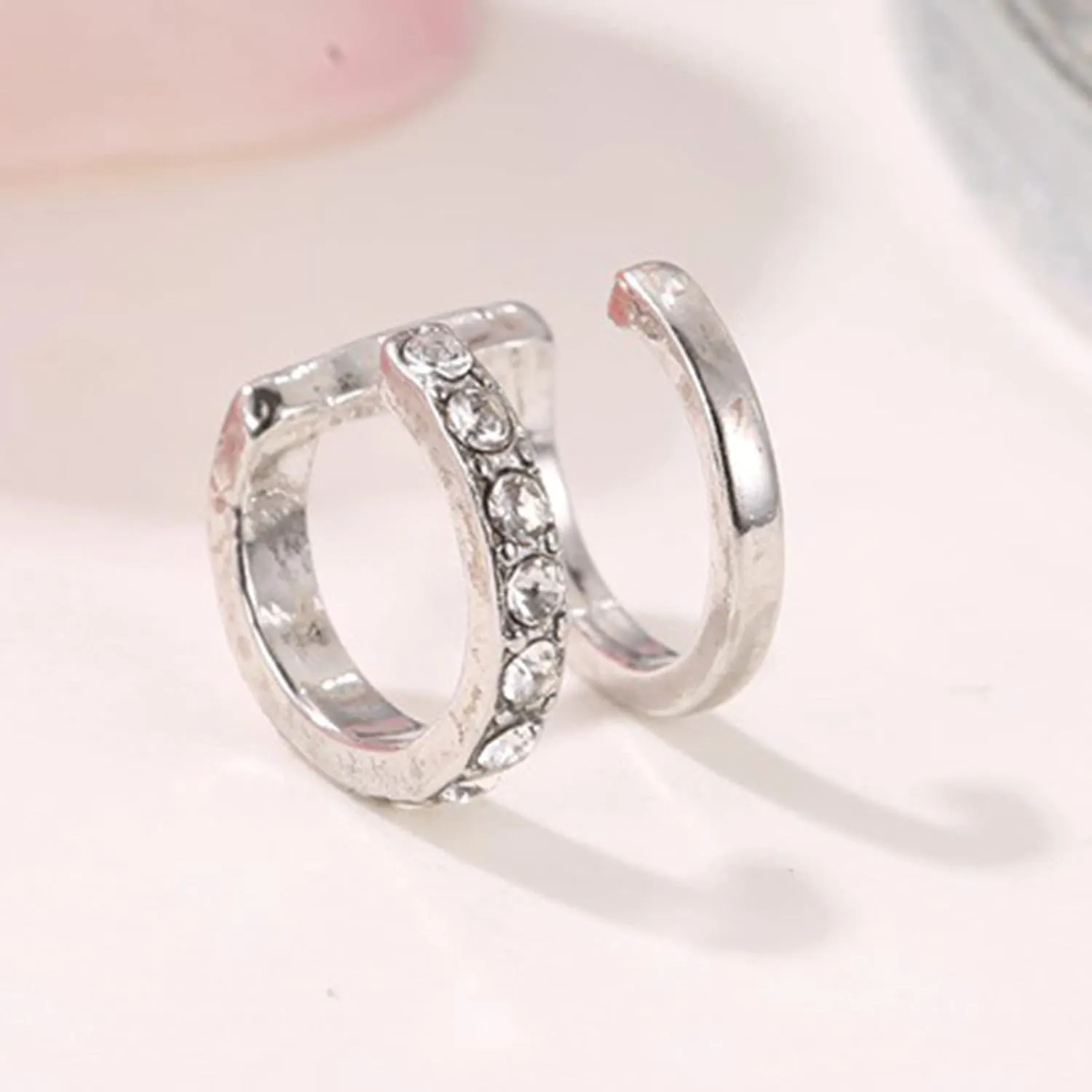 Earring Hoop Stud Drop & Dangle, 1Pc Exquisite Double U-shaped No Piercing Rhinestone Ear Cuff Ear Clip Jewelry Accessory for Women Teen Girls Birthday Christmas Friends Gift