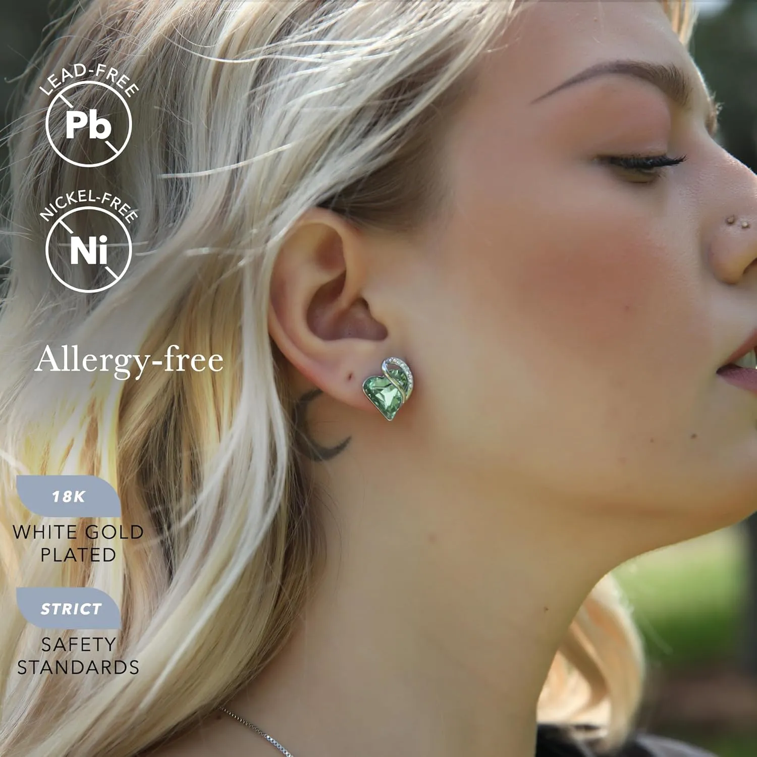Earrings for Women, Mothers Day Gift for Mom, Heart Birthstone Crystal Stud Earring, Silver Plated Birthday Jewelry
