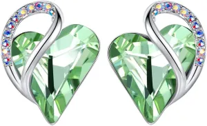 Earrings for Women, Mothers Day Gift for Mom, Heart Birthstone Crystal Stud Earring, Silver Plated Birthday Jewelry