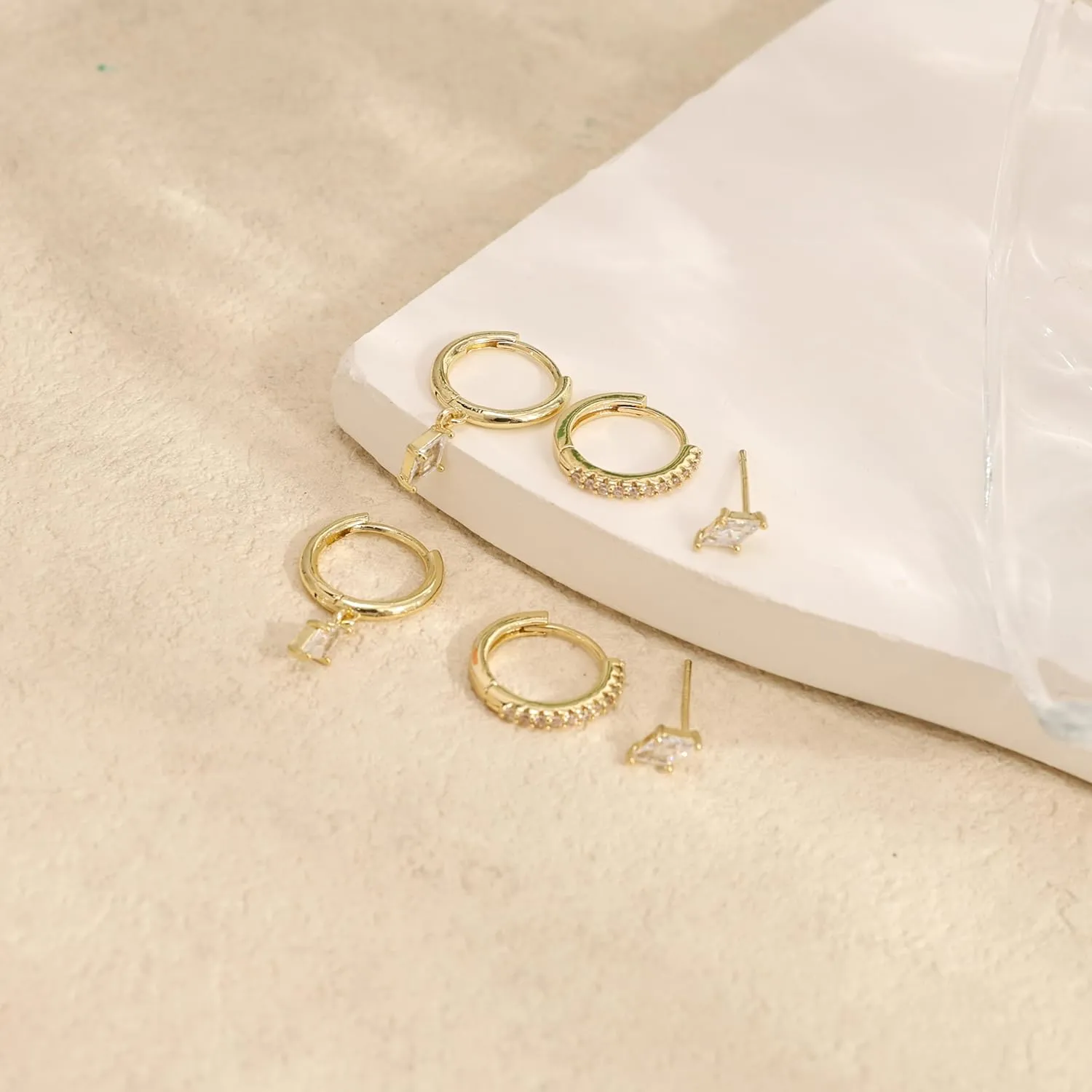 Earrings for Women Trendy,Dainty Gold Earring Stacks 14K Gold Plated Huggie Stud Earrings for Women Small Cartilage Hoop Earring Set Hypoallergenic Summer Huggie Jewelry
