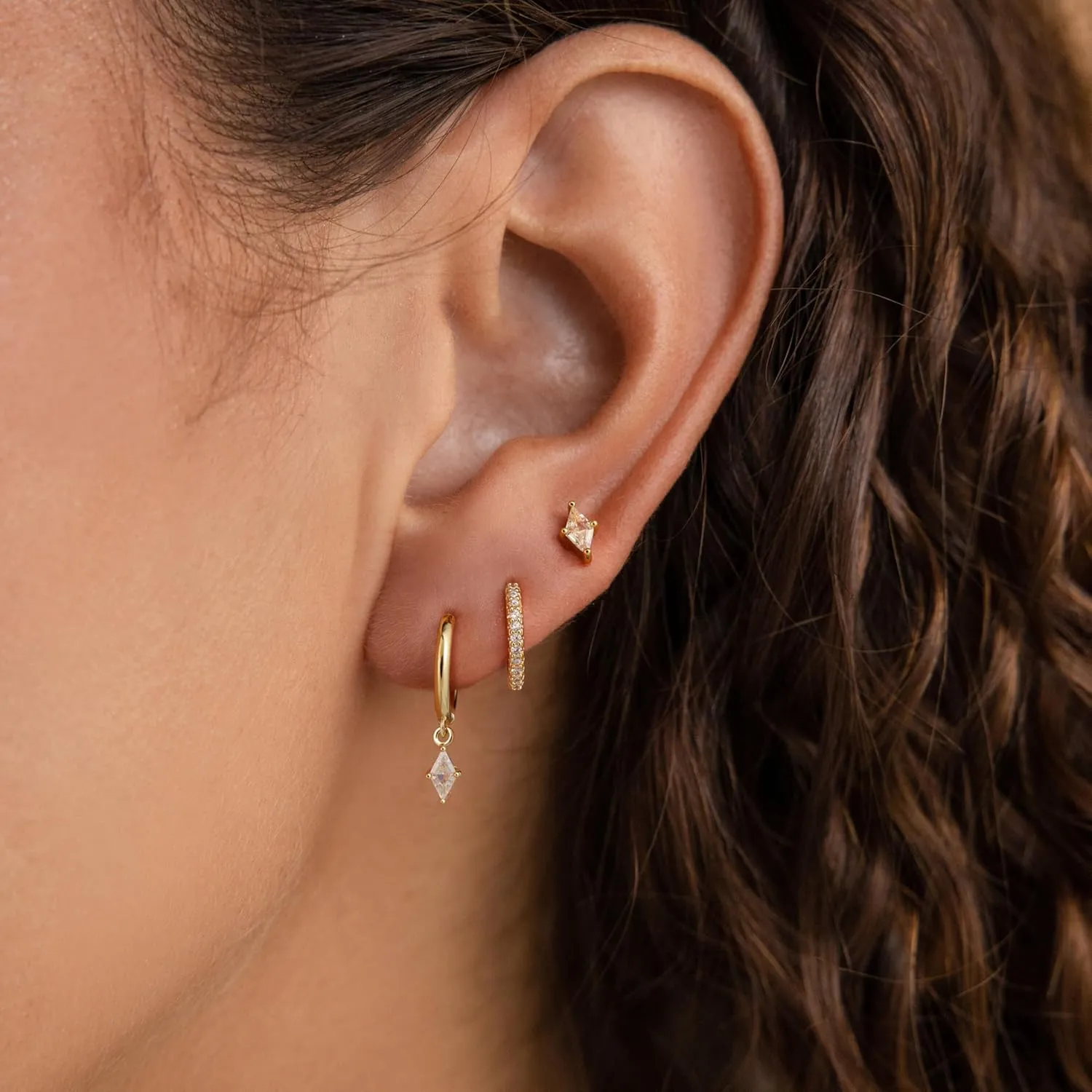 Earrings for Women Trendy,Dainty Gold Earring Stacks 14K Gold Plated Huggie Stud Earrings for Women Small Cartilage Hoop Earring Set Hypoallergenic Summer Huggie Jewelry