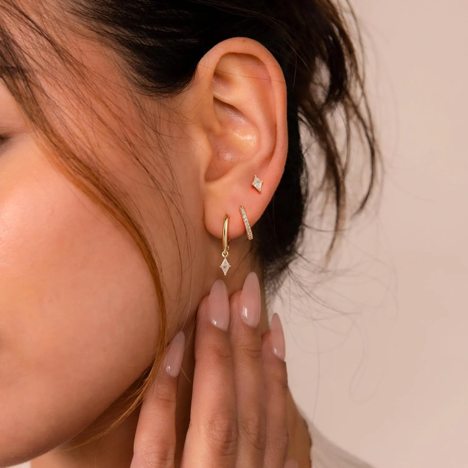 Earrings for Women Trendy,Dainty Gold Earring Stacks 14K Gold Plated Huggie Stud Earrings for Women Small Cartilage Hoop Earring Set Hypoallergenic Summer Huggie Jewelry