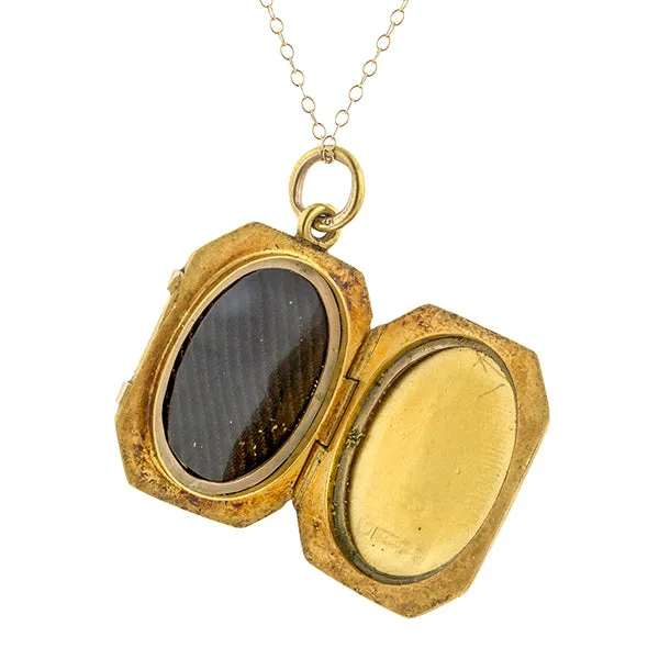 Edwardian Diamond Locket Pendant Necklace