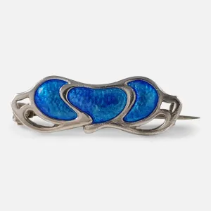 Edwardian Sterling Silver and Enamel Brooch, 1909
