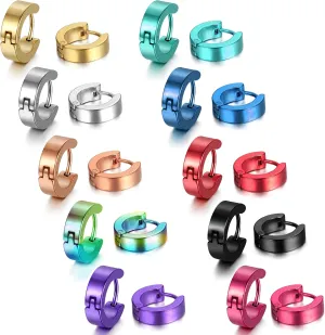 EIELO 10 Pairs Stainless Steel Small Hoop Earrings for Men Women Huggie Earrings Cool Mens Earrings Set Multicolor Huggie Hoop Earrings Piercing Cartilage Helix Lobes Sleeper Hoop Earrings Set 2-4mm