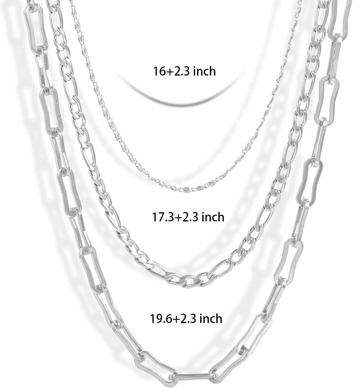 Elegance 11 designs Gold/Silver Stainless Steel Layered Set Necklace Square Linear Paperclip Figaro Chain Flat Chain Thick Short Metal Men's Women's Pop Necklace