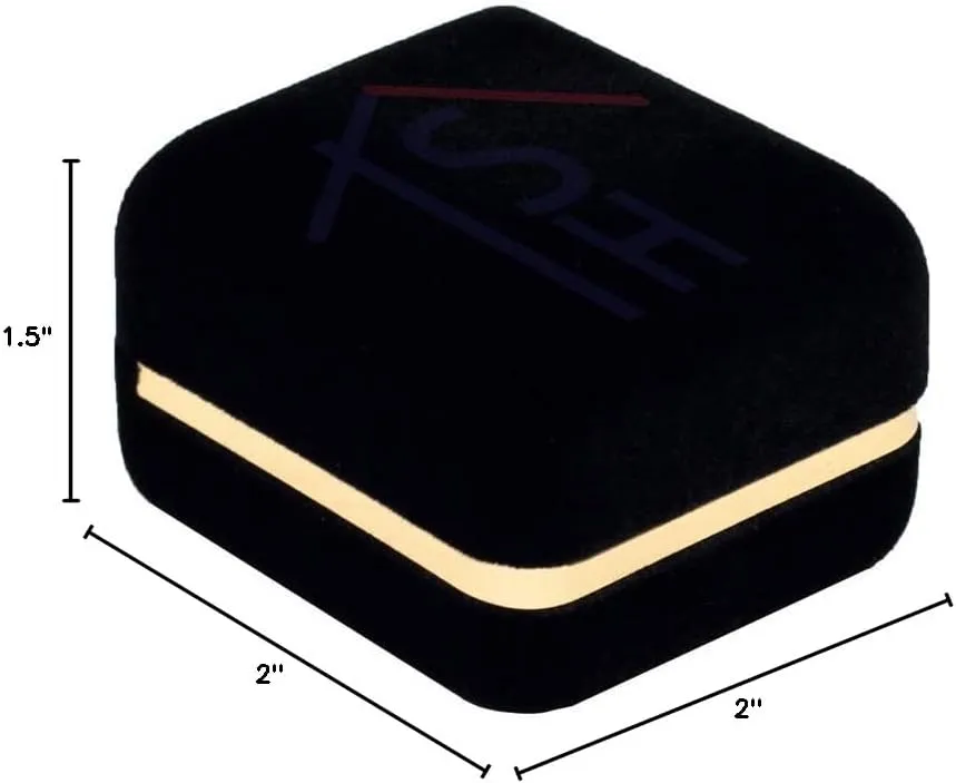 Elegant Black Velvet Ring, Coin, Earring-Studs, Cuff-link Jewelry Gift Box With Brass Trim Premium Quality with White Satin and Black Velvet lined inside the box and Metal Hinge (SR3-BLACK)