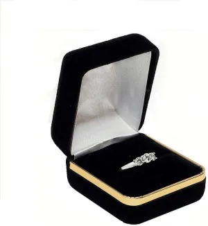 Elegant Black Velvet Ring, Coin, Earring-Studs, Cuff-link Jewelry Gift Box With Brass Trim Premium Quality with White Satin and Black Velvet lined inside the box and Metal Hinge (SR3-BLACK)