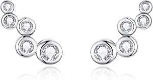 Elegant Round-Cut Crystal Stud Earrings 925 Sterling Silver Simulated Diamond Fashion Cute Climber Wedding Earring Studs Christmas Jewelry Gifts Hypoallergenic for Sensitive Ears