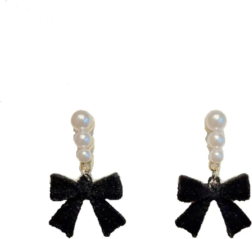 Elegant Velvet Pearl Earring Dainty Bowknot Bow Earrings with Pearls Wedding Earrings for Brides Birthday Christmas Gifts for Women