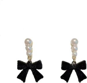 Elegant Velvet Pearl Earring Dainty Bowknot Bow Earrings with Pearls Wedding Earrings for Brides Birthday Christmas Gifts for Women