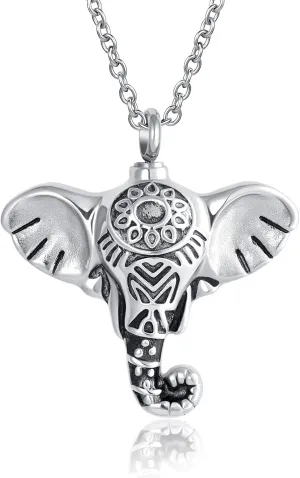 Elephant Cremation Jewelry Urn Necklace for Ashes Holder Keepsake Memorial Animal Stainless Steel Pendant for Women Mens