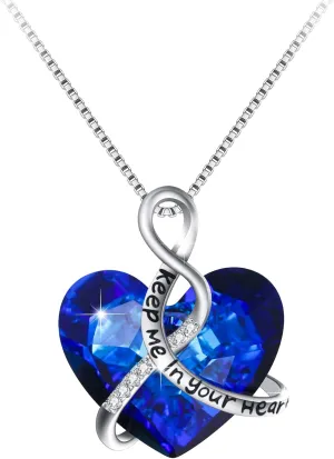 EleQueen Women's 925 Sterling Silver Engraved Keep Me In Your Heart CZ Heart Pendants Necklace Made with Crystals, Box Chain 18'', Valentine's Day/Mother's Day/Christmas Jewelry Gift for Wife/Mom