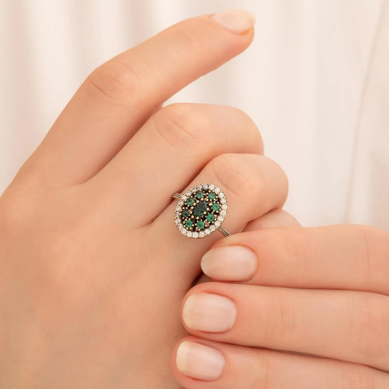 Emerald Stones Vintage Women Ring, Multi Gemstones Handmade Turkish Rings for Women - 925 sterling silver ring gifts for girl