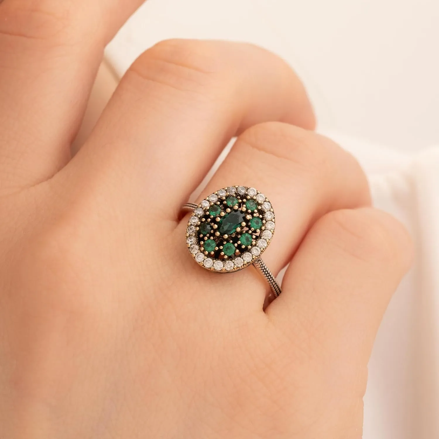 Emerald Stones Vintage Women Ring, Multi Gemstones Handmade Turkish Rings for Women - 925 sterling silver ring gifts for girl