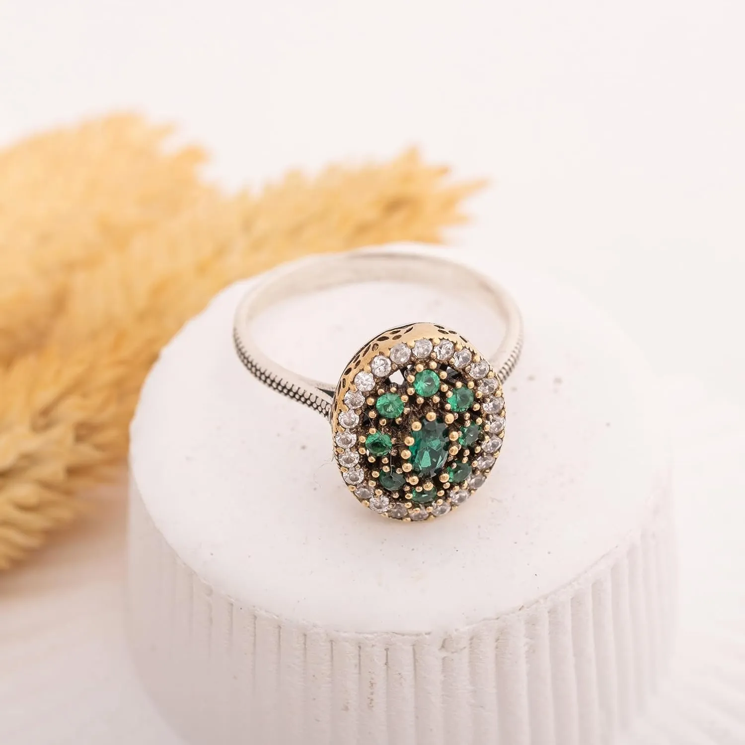Emerald Stones Vintage Women Ring, Multi Gemstones Handmade Turkish Rings for Women - 925 sterling silver ring gifts for girl