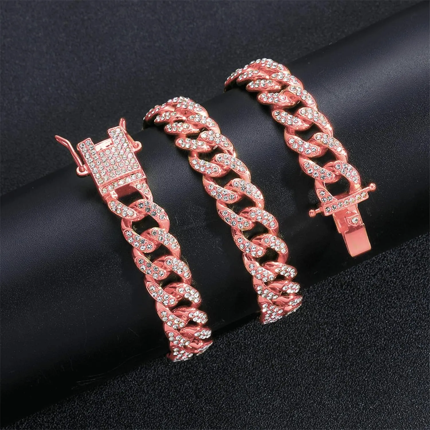 EMESLY Solid Miami Cuban Link Chain Gold/Silver Necklace (16, 18, 20, 22, 24, 30 Inches Length); Hip Hop Bracelet (8" Length) for Men & Women; Perfect Iced Out Bling Jewelry Gift
