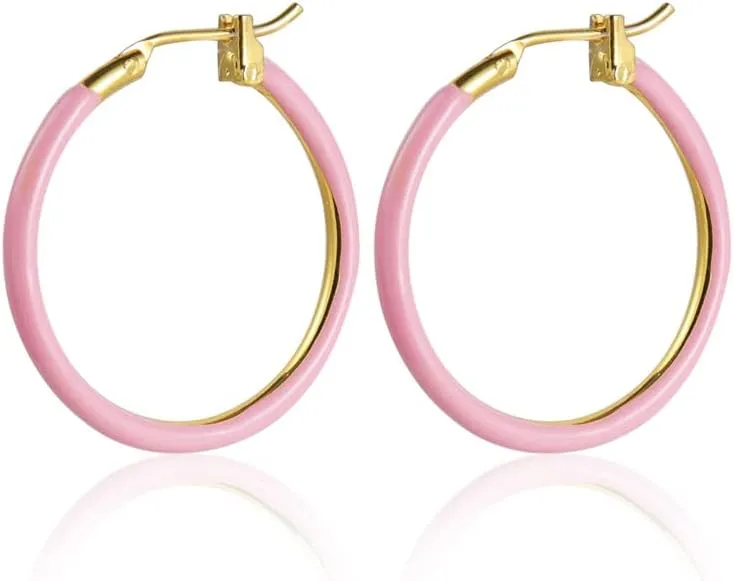 Enamel Hoop Earrings 2cm Round Dangle Drop Earrings Multicolor Circle Cartilage Huggie Tube for Women Hypoallergenic Statement Jewelry