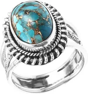 Exclusive Blue Copper Turquoise gemstone ring 925 sterling silver Couple fine fashion ring silver jewelry